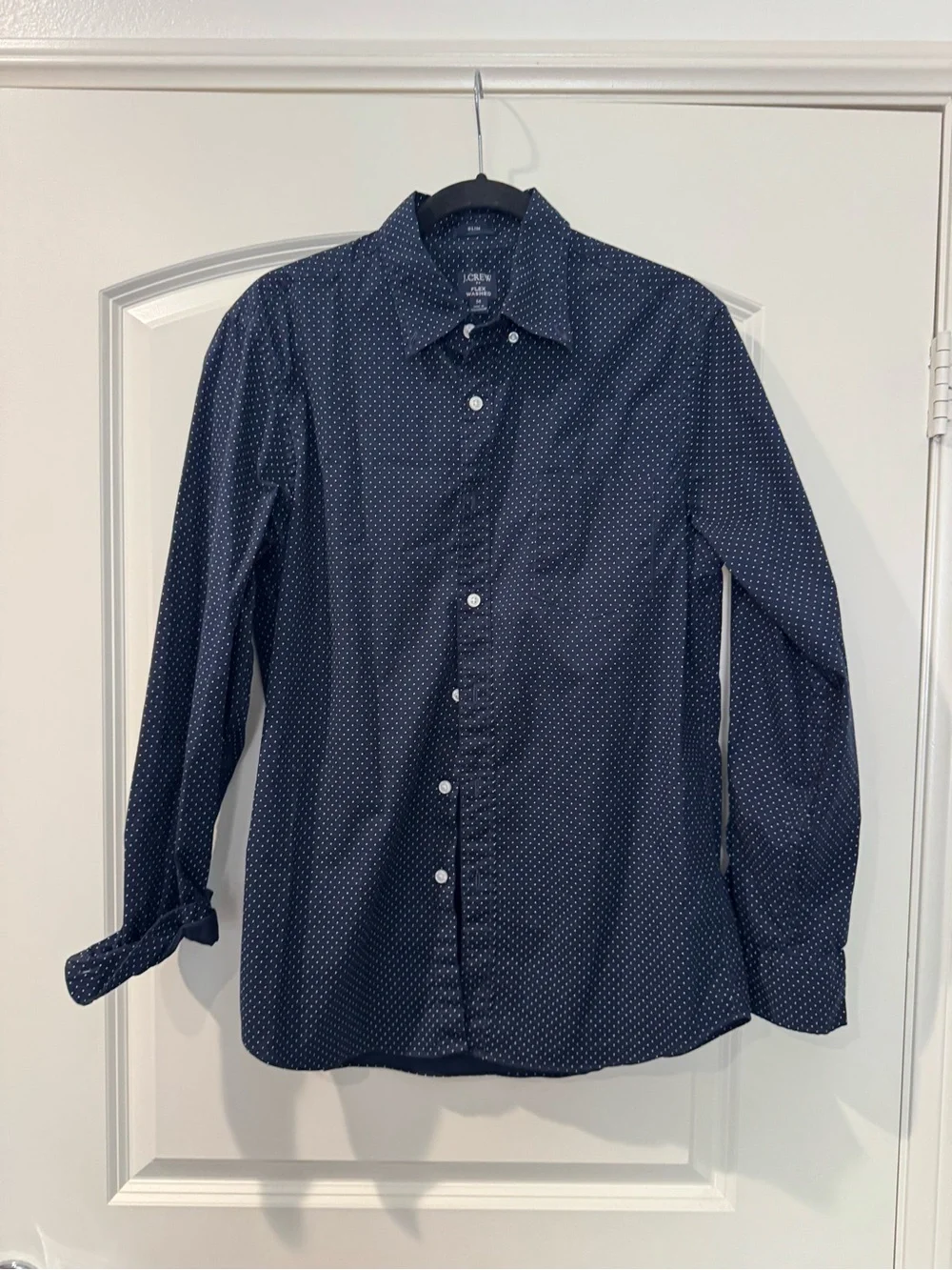 J.Crew Flex Washed Slim Fit Blue White Polka Dot Button Down Shirt Medium
